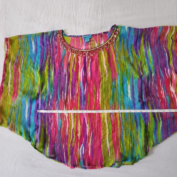 Aqua Blue Dolman Sleeve Top | Ballet Neck Bold Print | Pre-Owned - Picture 7 of 8